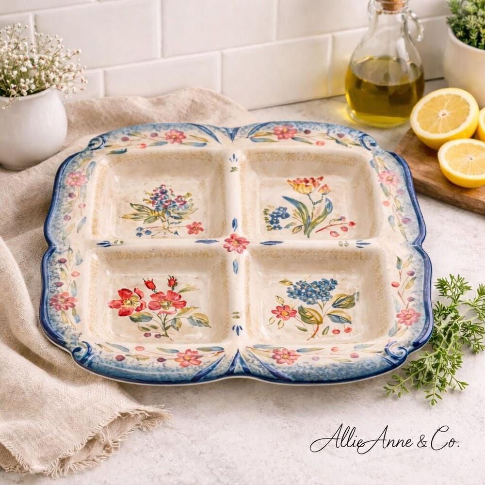 Vintage Flora Serving Tray by Pamela Gladding – Hand-Painted Ceramic Platter